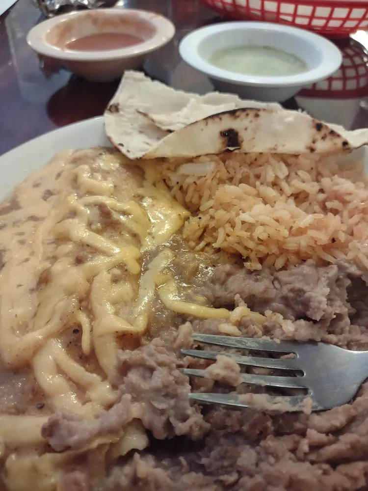 Senior Plate Rice Beans Cheeses Enchilada and Flour Tortilla on the Side