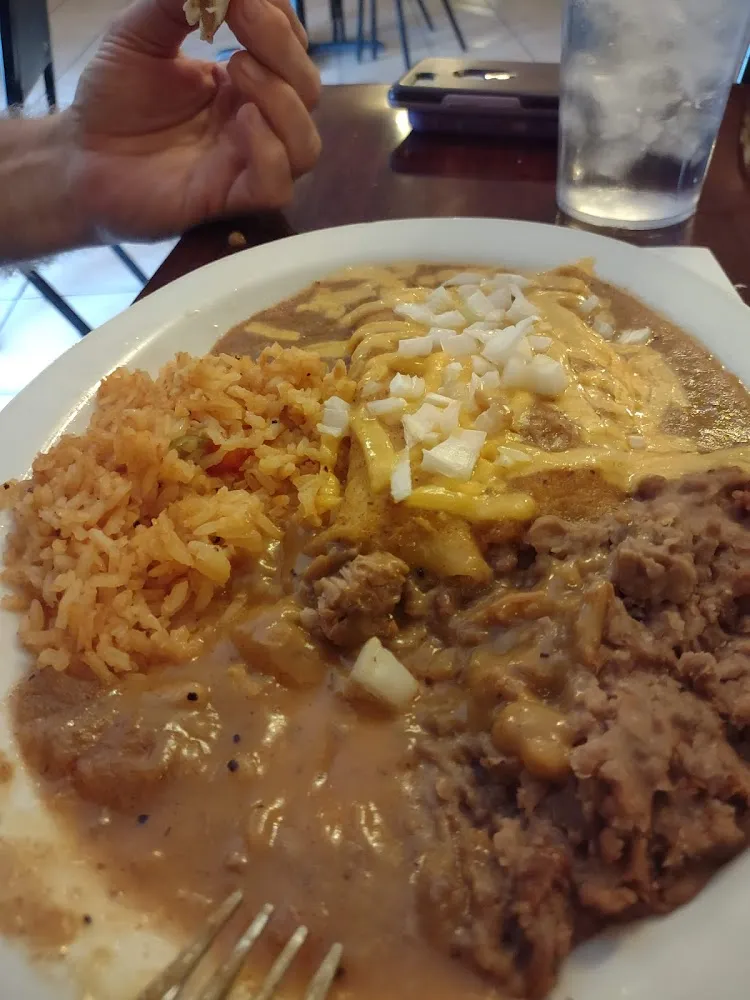 Tex Mex Plate Carne Guisada Enchilada Rice Beans